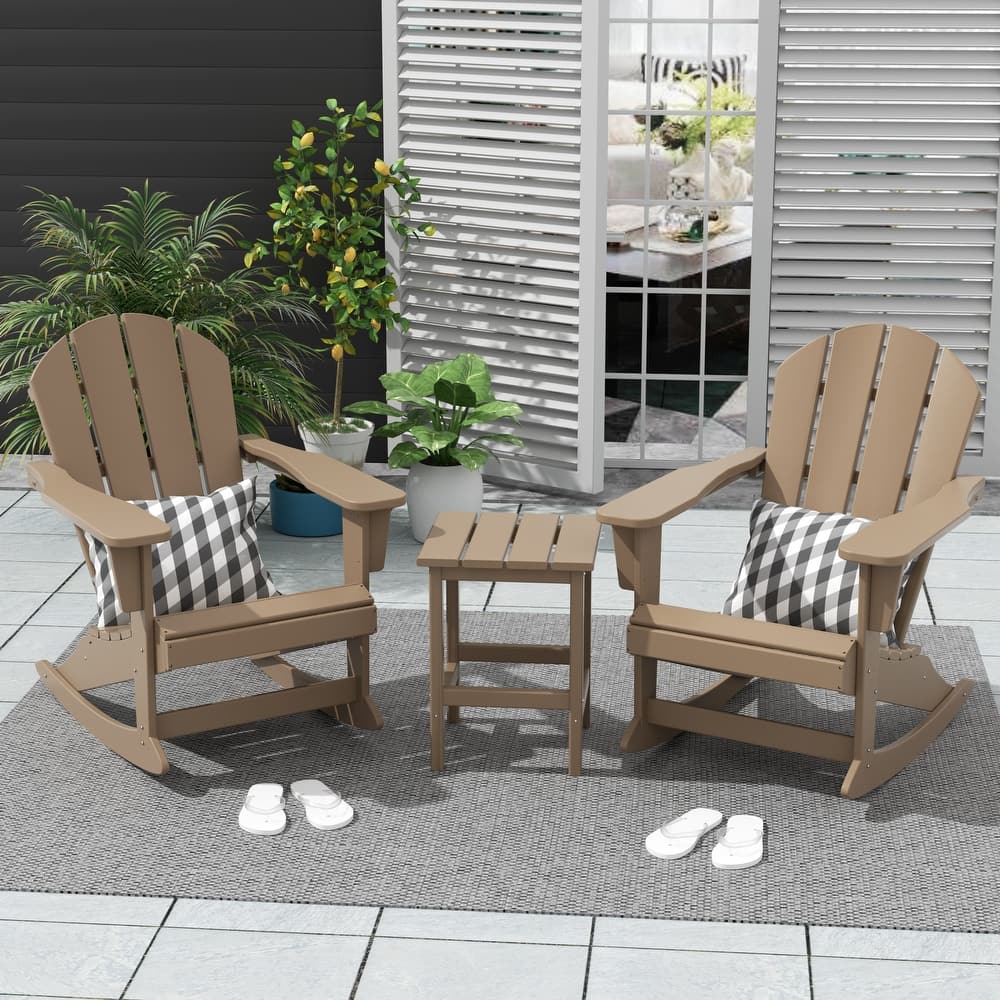 Laguna Hdpe All Weather Outdoor Patio Rocking Chairs With Side Table (3-Piece Set)