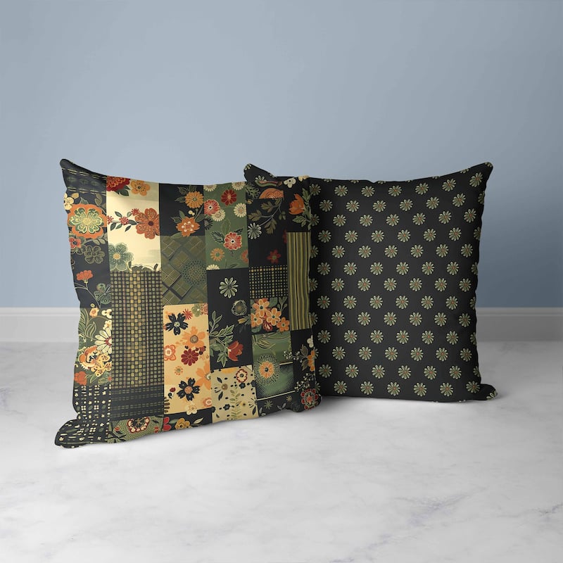 Twilight Bouquet Faux Suede Reversible Throw Pillow Black and Green