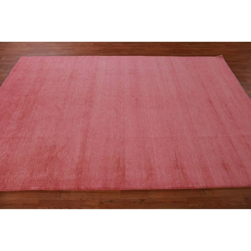 Hand Knotted Oriental 100% Wool Carpet Modern Solid Pink Gabbeh Area Rug - 8' 11'' X 6' 1''