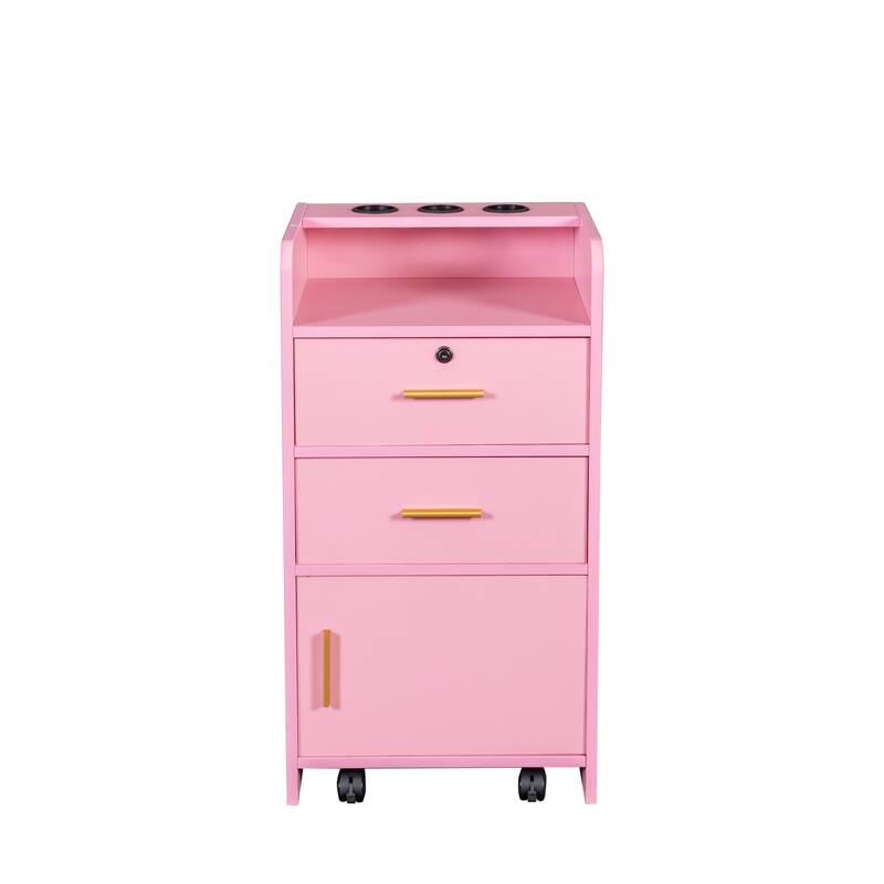Anmytek Pink Salon Trolley Cart Rolling Storage Cabinet with Gold Accents Beauty Salon Organizer Mobile