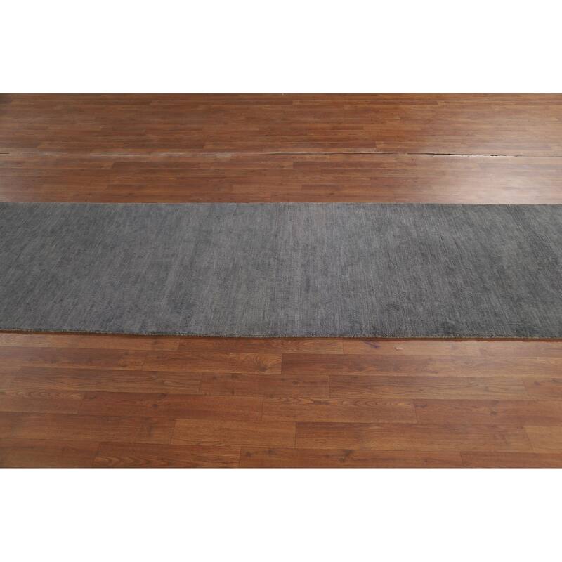 Gray Gabbeh Modern Runner Rug Handmade Wool Carpet - 2'9"x 9'7"