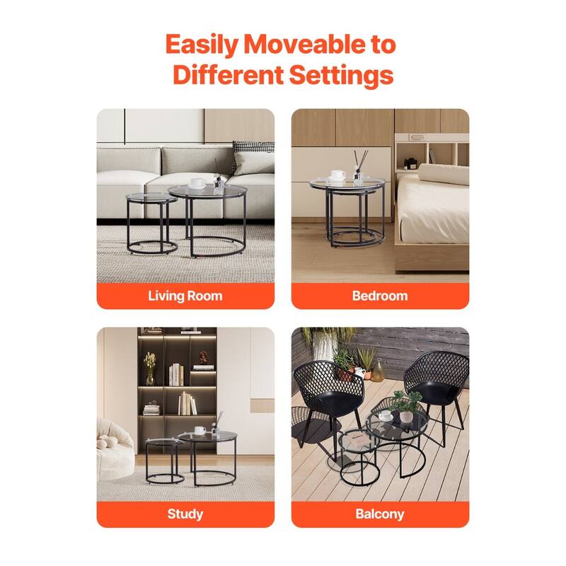 Round Nesting Coffee Tables Set of 2 with Metal Frame for Small Spaces Bedroom