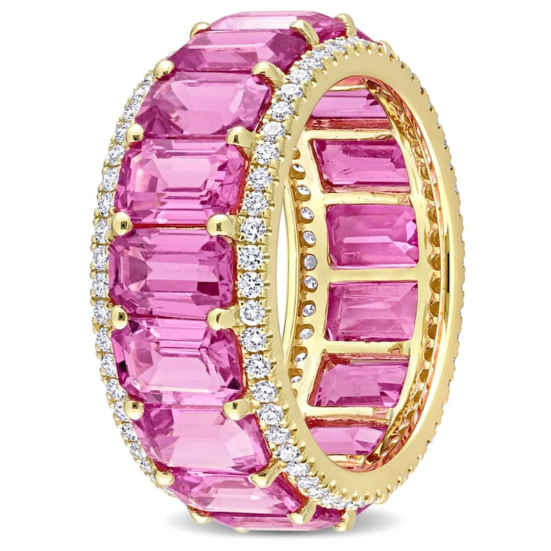 Miadora 14k Yellow Gold 11 7/8ct TGW Pink Sapphire & 5/8ct TDW Diamond Eternity Wedding Band Ring