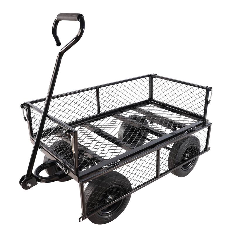 Heavy-Duty Solid Wheel Garden Wagon Cart - Firewood & Yard Debris Hauler, Black