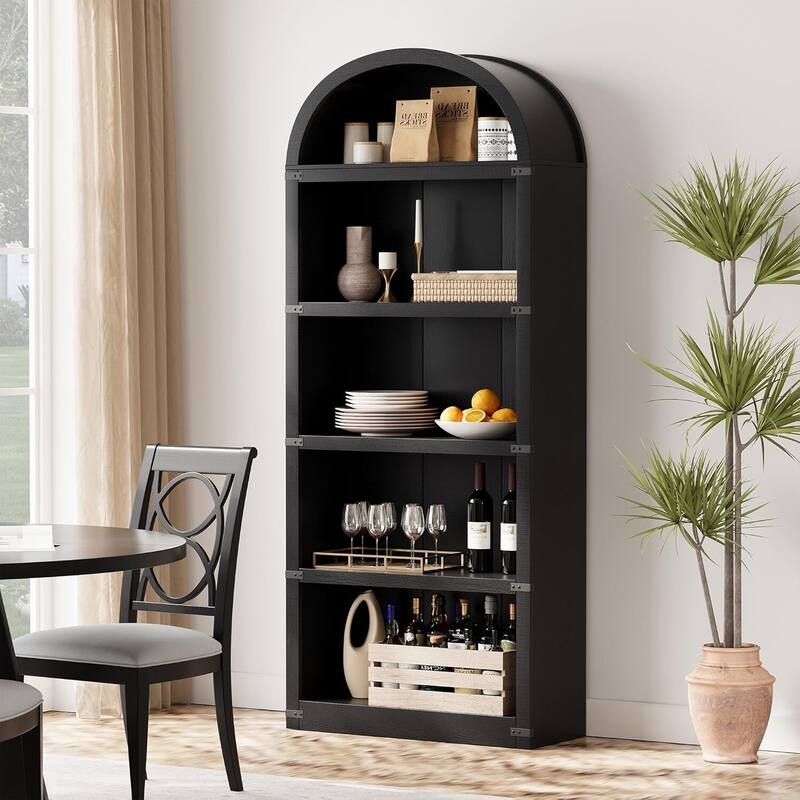 71.65" Tall Farmhouse 5-Tier Arched Bookcase, Display Storage Shelf - N/A