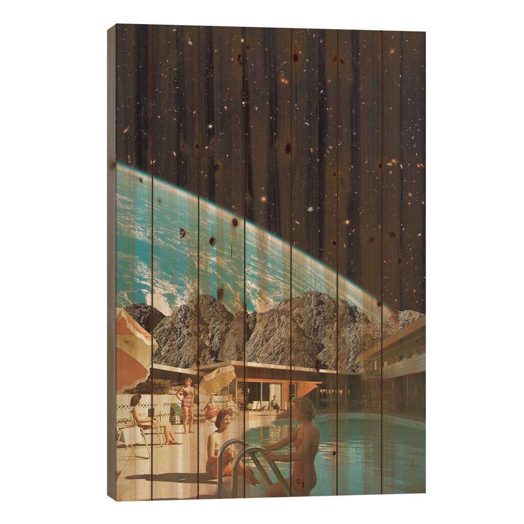 Moon Pool Print On Wood by Andreas Lie - Multi-Color