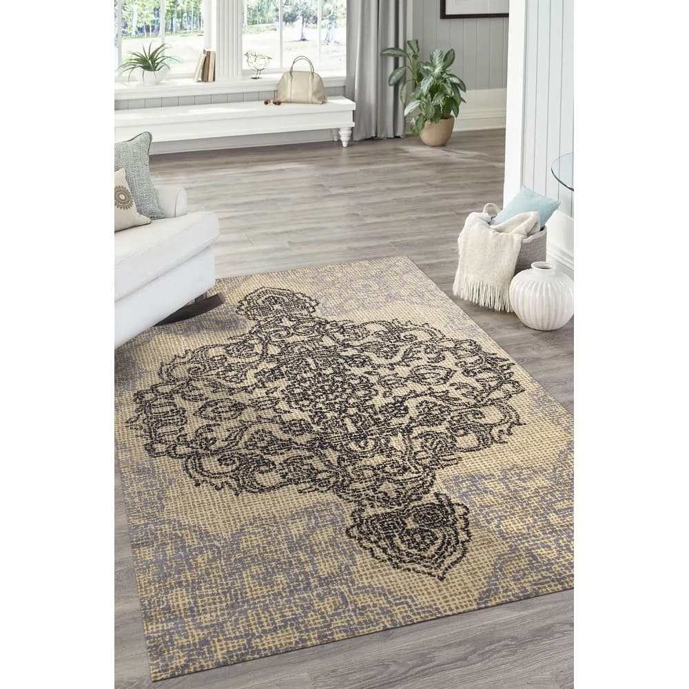 Hand-Tufted Wool Medallion Rug, Elegant Ivory Area Rug for Living Room, Bedroom, Office, Home Décor, Stylish