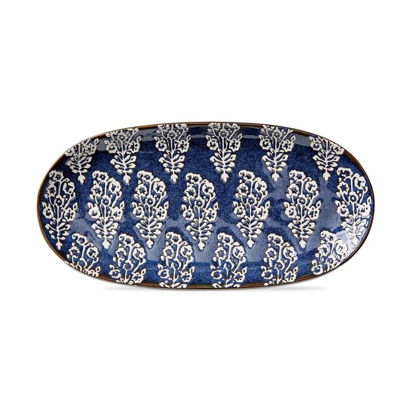 Cottage Blue Reactive Glazes Stoneware Block Platter, Dishwasher Safe, 12.5L x 6.1W x 1.29H inches