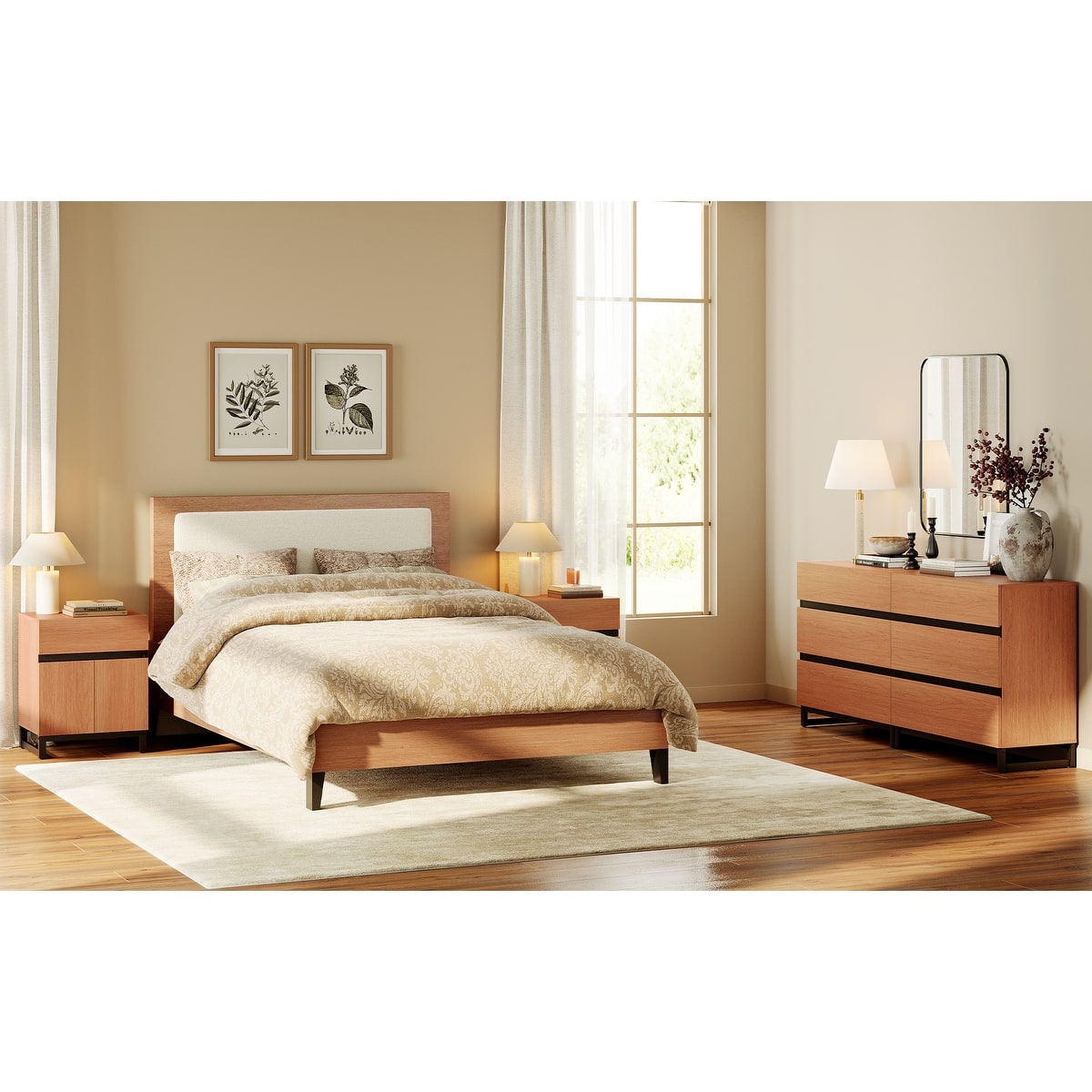 beige dresser and nightstand set Transitional Style Cream Queen Size Bed 4pc Mirror Bedroom Furniture Wooden Upholstered HB while two matching nightstands keep your nighttime essentials close Furniture of America Drayden Transitional
