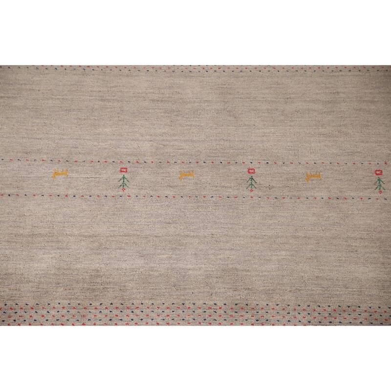 Beige Tribal Gabbeh Area Rug Hand-Knotted Wool Carpet - 8'3"x 9'10"