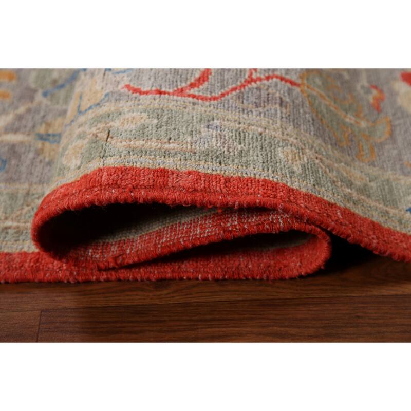 Red Floral Oushak Vegetable Dye Area Rug Handmade Wool Carpet - 8'2"x 9'11"
