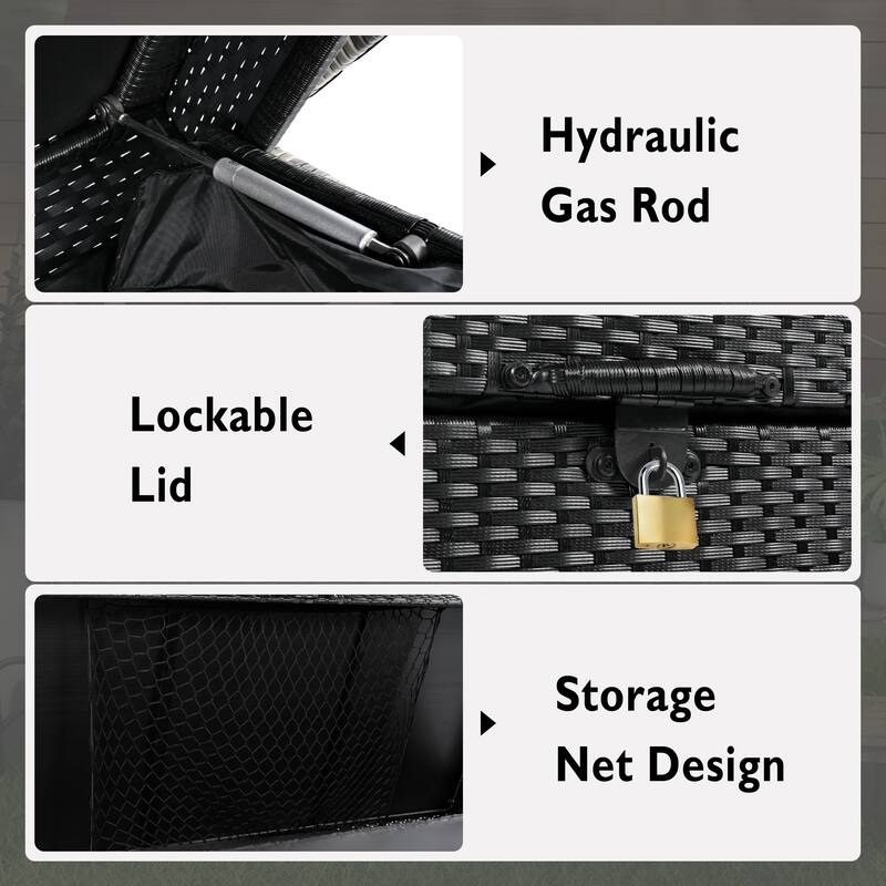 230 Gallon Wicker Deck Box with Wheels,All-Weather Outdoor Storage Box,Rattan Storage Bin for Patio Furniture