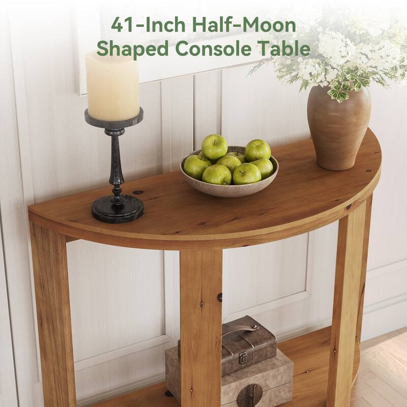 41.3 Inch Solid Wood Half-moon Console Table for Entryway - 15.75"D x 41.34"W x 31.5"H