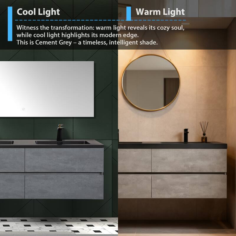 RupheonD 60" Cement Grey Bathroom Vanity with Black Quartz Top - 60 in. Vanity