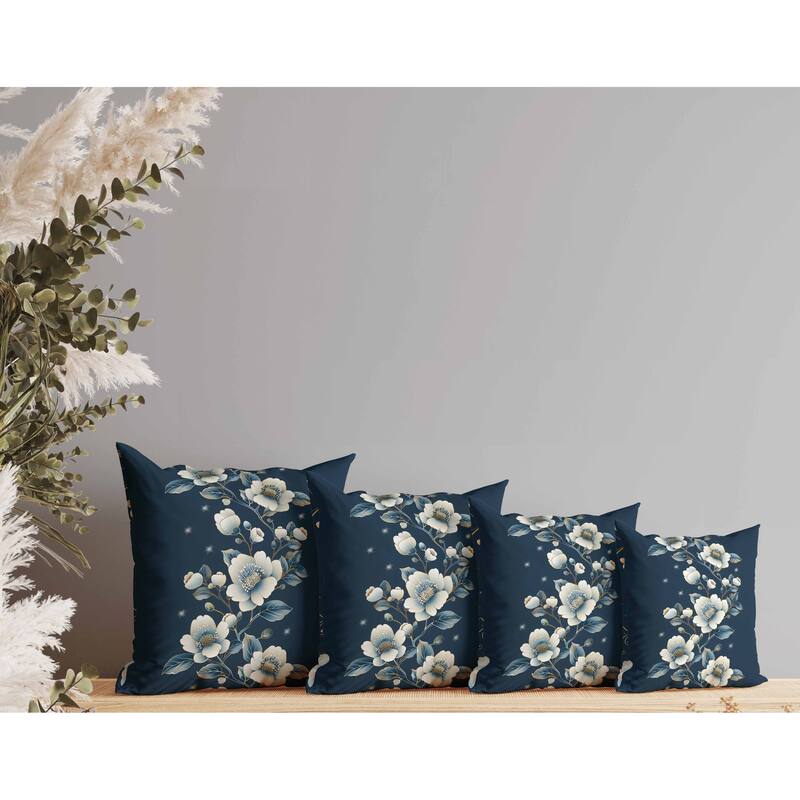 Teal Flowerscape Faux Suede Reversible Throw Pillow Dark and Blue