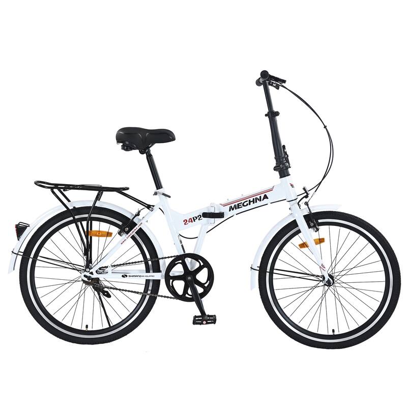 24 Inch Folding Bike with Fenders, Single Speed City Commuter Bicycle with Dual V-Brake, Steel Frame Portable Compact Bicycle