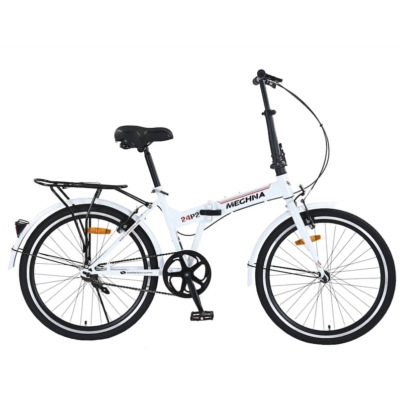 Folding City Commuter Bike - Steel Frame, Single Speed, Fenders, Dual V-Brake, Portable - 24