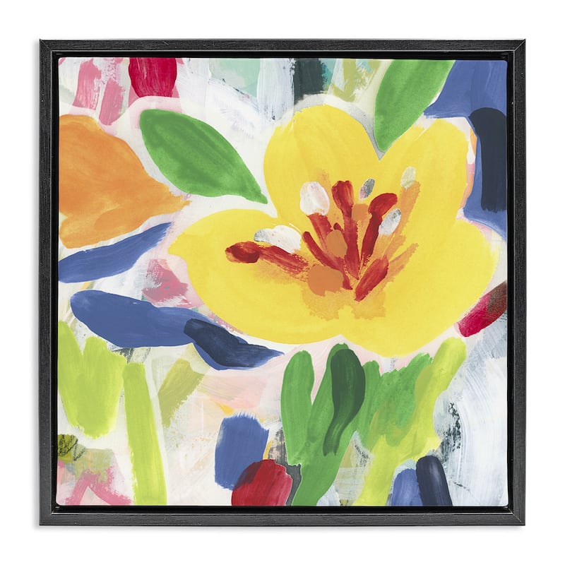 Stupell Bright Yellow Buttercup Blooms Framed Floater Canvas Wall Art Design By June Erica Vess - 25 x 25 - Black