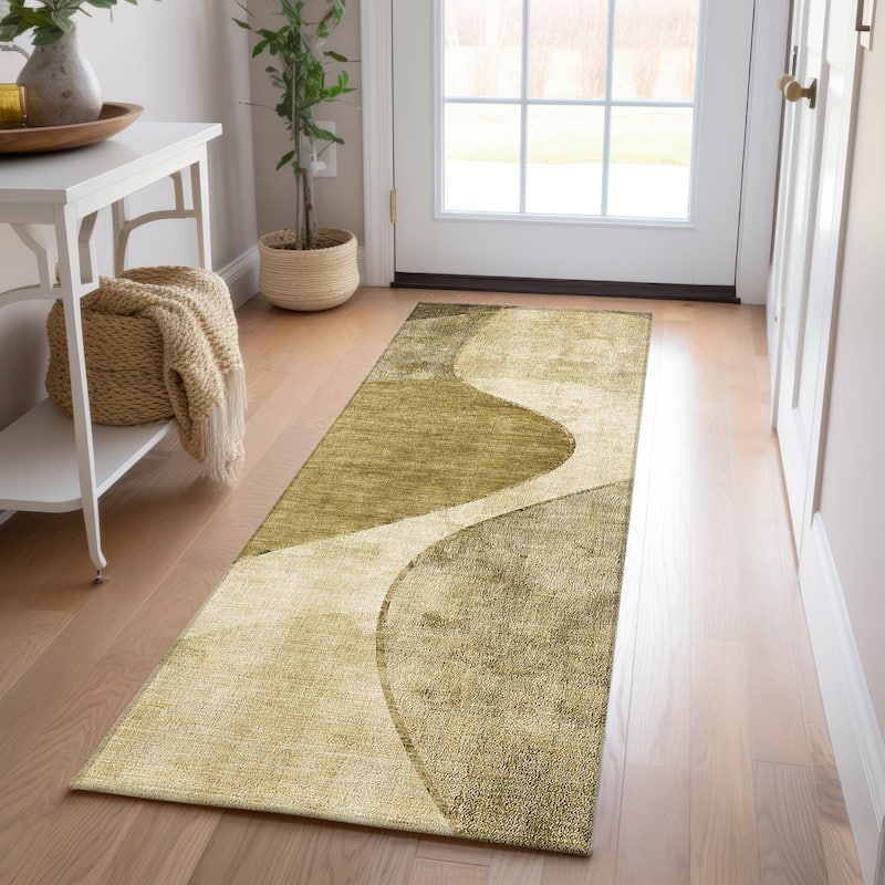 Machine Washable Indoor/ Outdoor Chantille Modern Abstract Rug - Brown - 2'3" x 7'6"