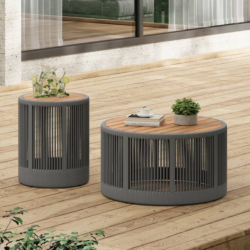 Rustic Industrial Table Set of 2,Home Decor-Rope Grey