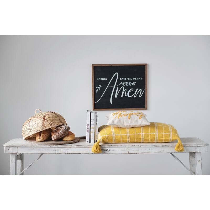 Embroidered Cotton Lumbar Pillow with "Today Is A Gift" In Script