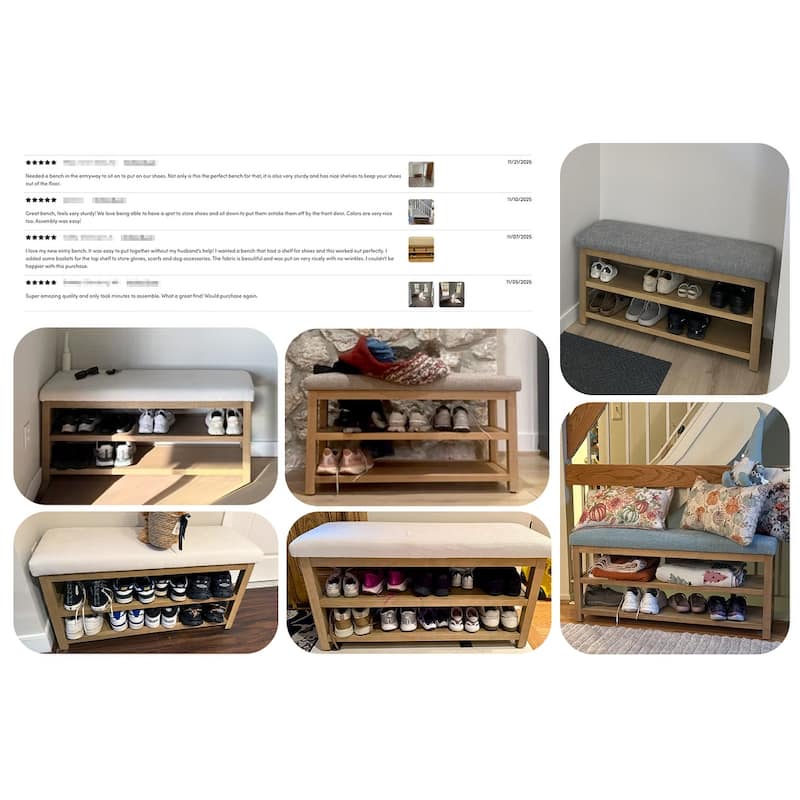 HUIMO Multi-Functional Modern Entryway Double Layer Shoe Bench 39 inch