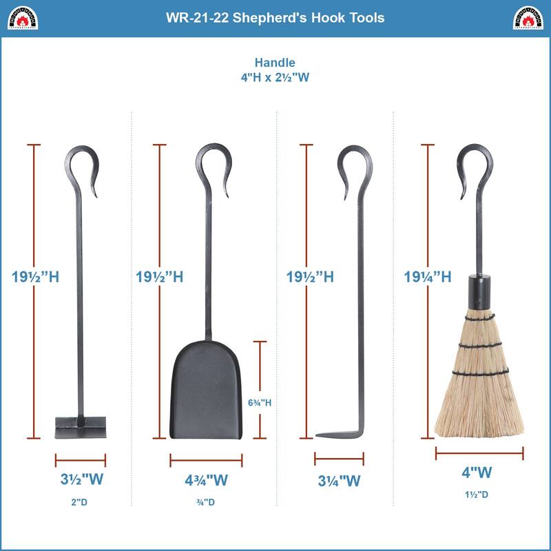 Minuteman International Shepherd's Hook Mini Fireplace Set of 4 Tools, 22 Inch Tall, Graphite Finish