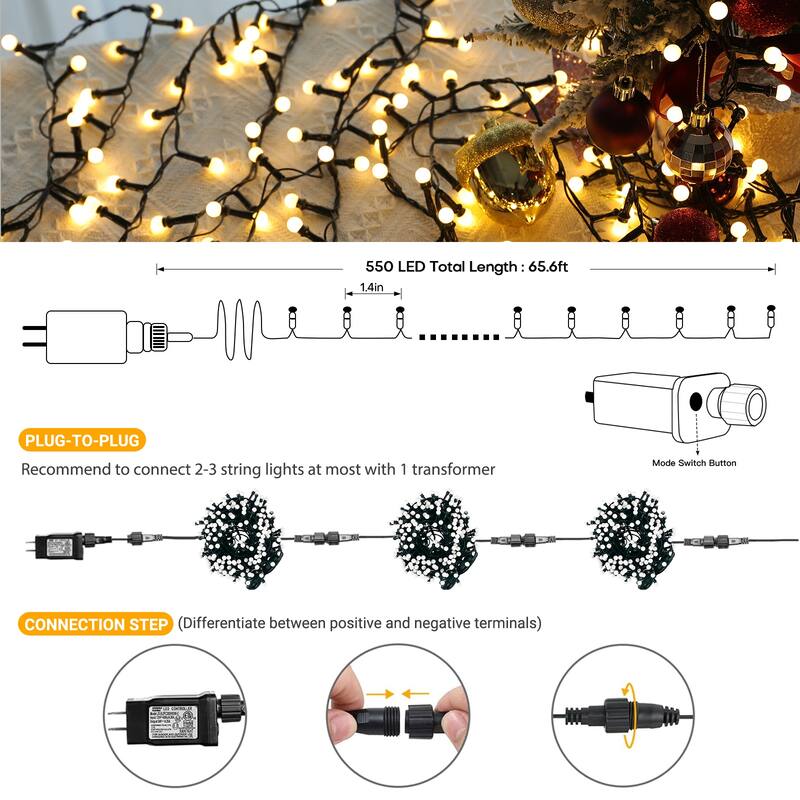 32.8/65.6FT Outdoor LED Pulg In 300/550-Bulb Mini String Lights