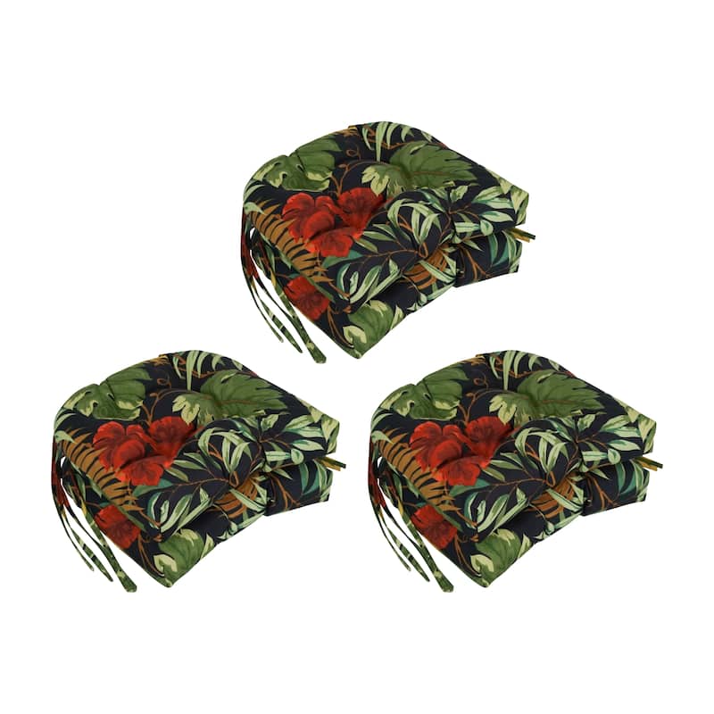 16-inch Rounded Back Tufted Indoor/ Outdoor Chair Cushions (Set of 6) - Tropique Raven
