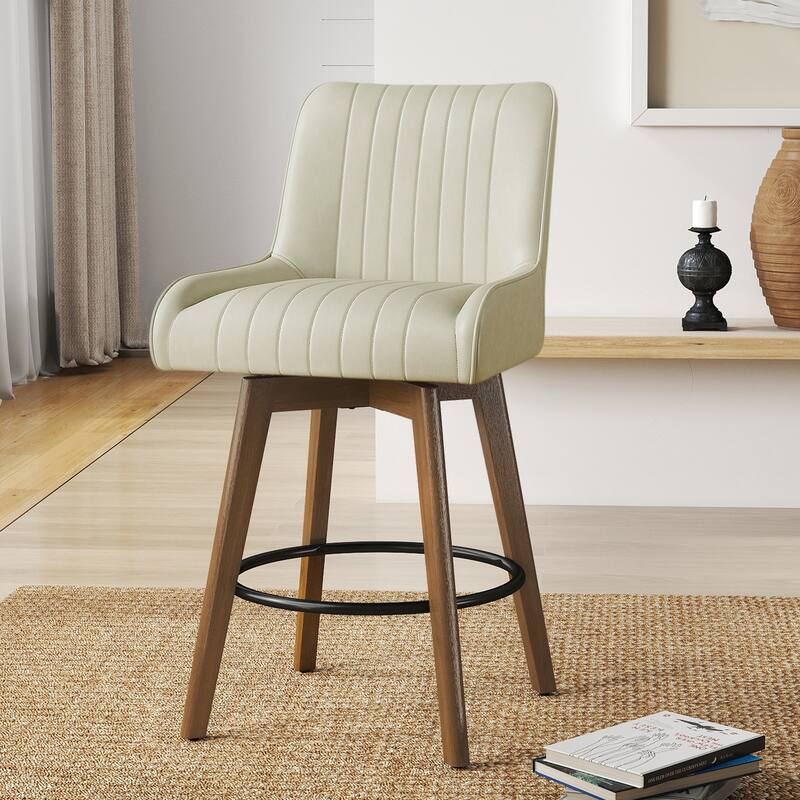 26" Upholstered Counter Height Swivel Bar Stool with Solid Wood Legs - 38.8"H x 20.5"W x 21.7"D - Single - Beige