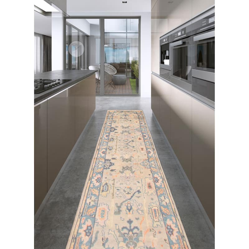 ECARPETGALLERY Hand-knotted Modern Oushak Light Khaki Wool Rug - 2'5 x 10'2