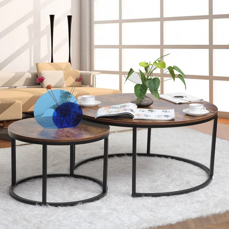 JJS Round Nesting Coffee Table Set of 2 Stacking End Tables for Living Room, Modern Cocktail & Sofa Side Tables