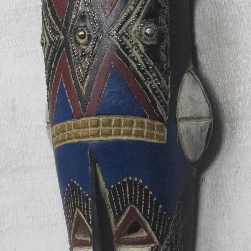 Novica Handmade Antelope Horns African Wood Mask