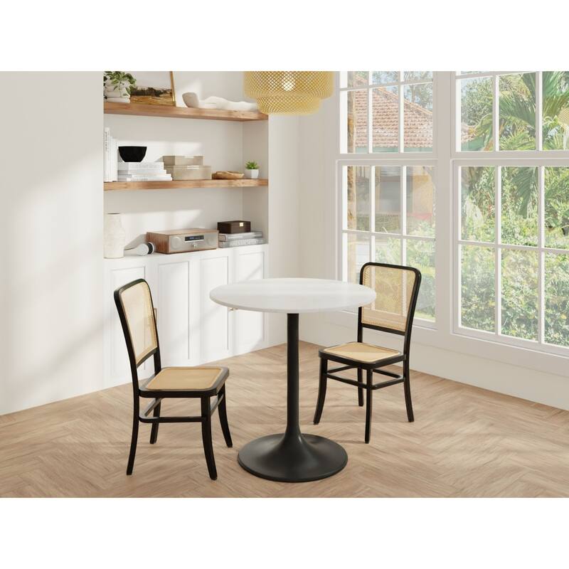 Marble Round Top Pedestal Dining Table - 30" - White and Black