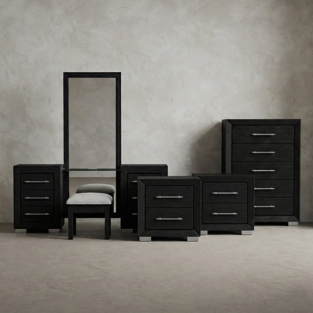 Furniture of America Alaric Modern Black Solid Wood 69-inch Makeup Vanity, Chest and 2 Nightstands Bedroom Set