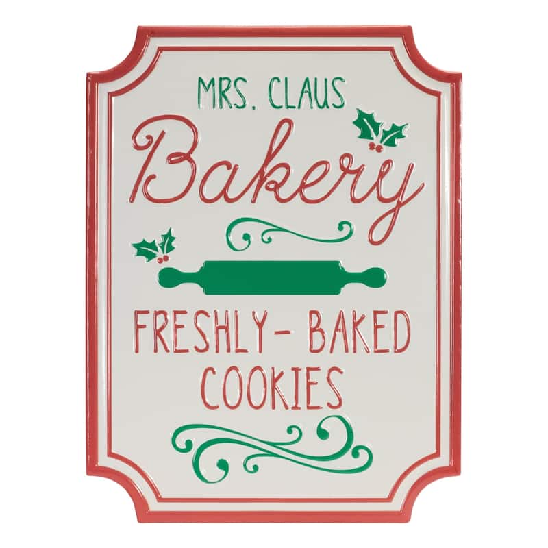 Mrs. Claus Bakery Sign 12"L x 16"H Metal - Red, White - Red, White