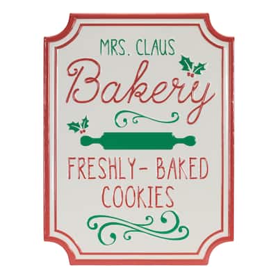 Mrs. Claus Bakery Sign 12"L x 16"H Metal - Red, White