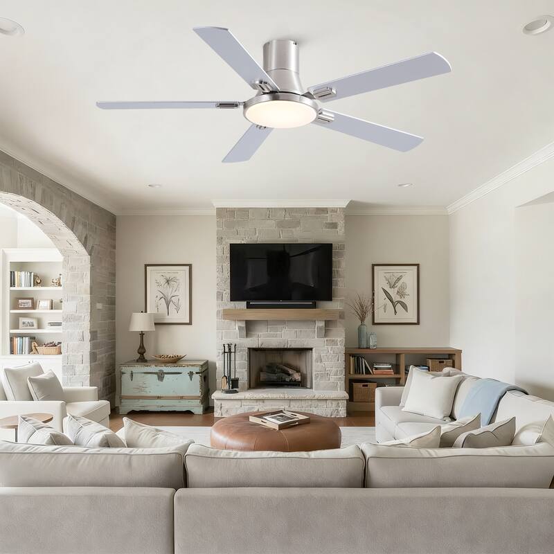 52 inch Mordern Flush Mount Ceiling Fan with Light and Remote Control