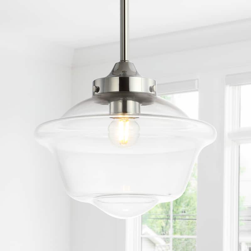 Cleo Adjustable Drop Metal/Glass LED Pendant, by JONATHAN Y - 9.5" - Chrome