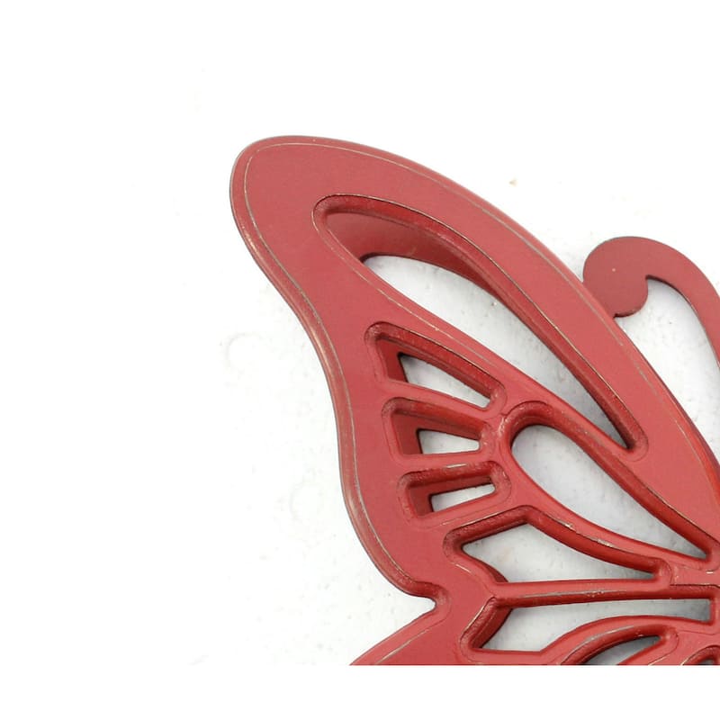 Set of 2 Wooden Butterfly Wall Plaque with Cutout Detail, Red