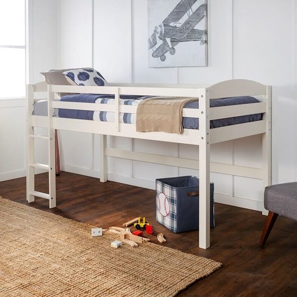 Transitional Solid Wood Low Loft Twin Bed in White Bed Bath & Beyond