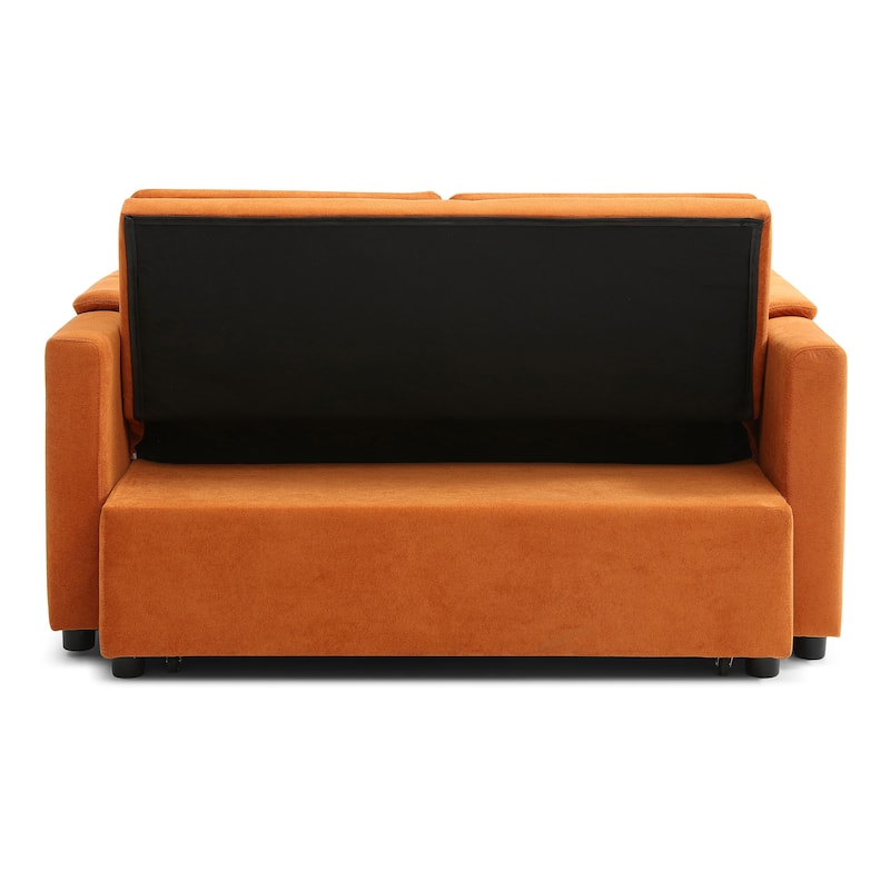 55" Velvet 2-Seater Convertible Sofa Bed, 3-in-1 Pull-Out Loveseat with Adjustable Backrest, USB Ports, Side Pockets