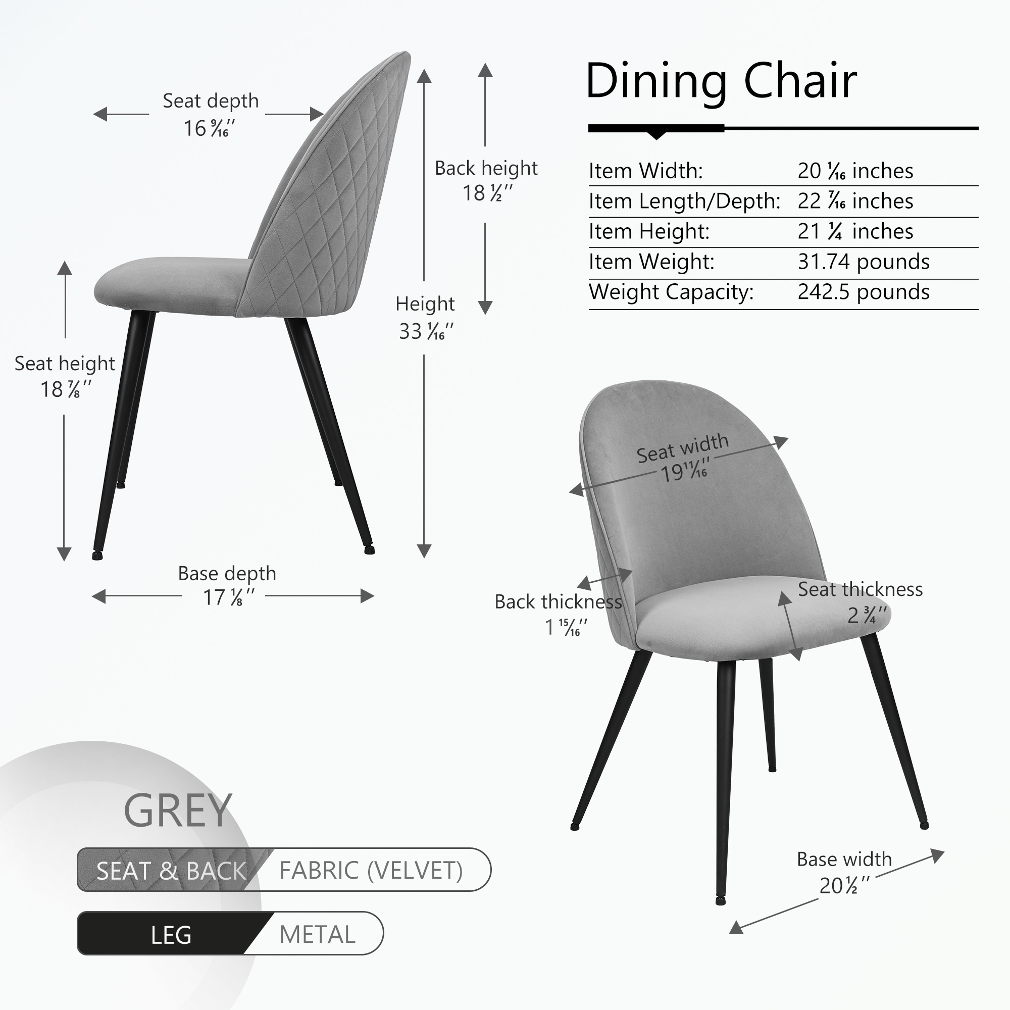 Velvet Dining Chair Metal Black legs Set of 4 Bed Bath