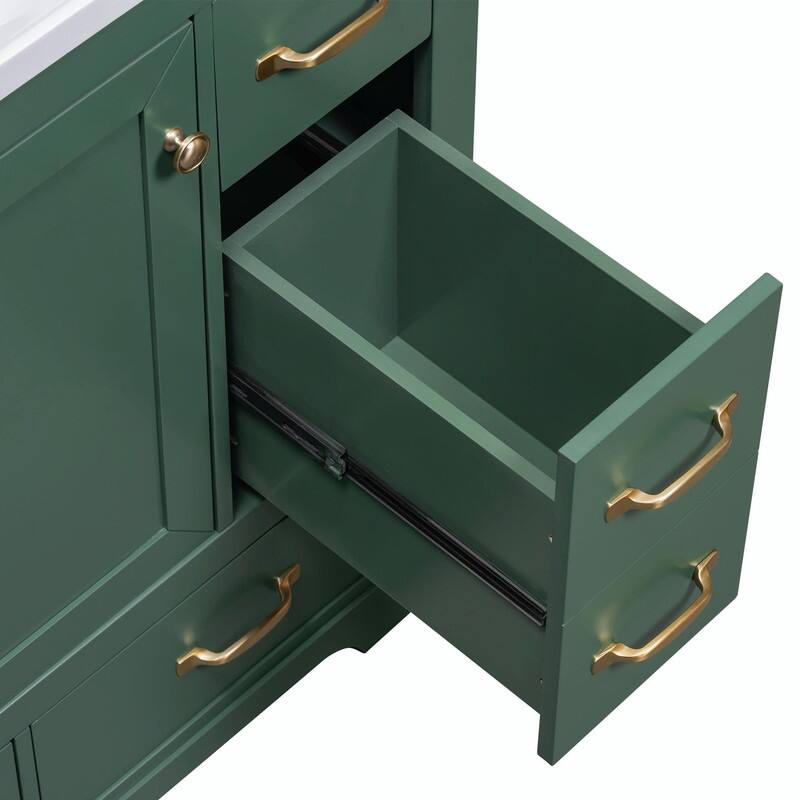 36" Bathroom Vanity with Sink Combo: Six Drawers, Multi-Functional Divider, Adjustable Shelf