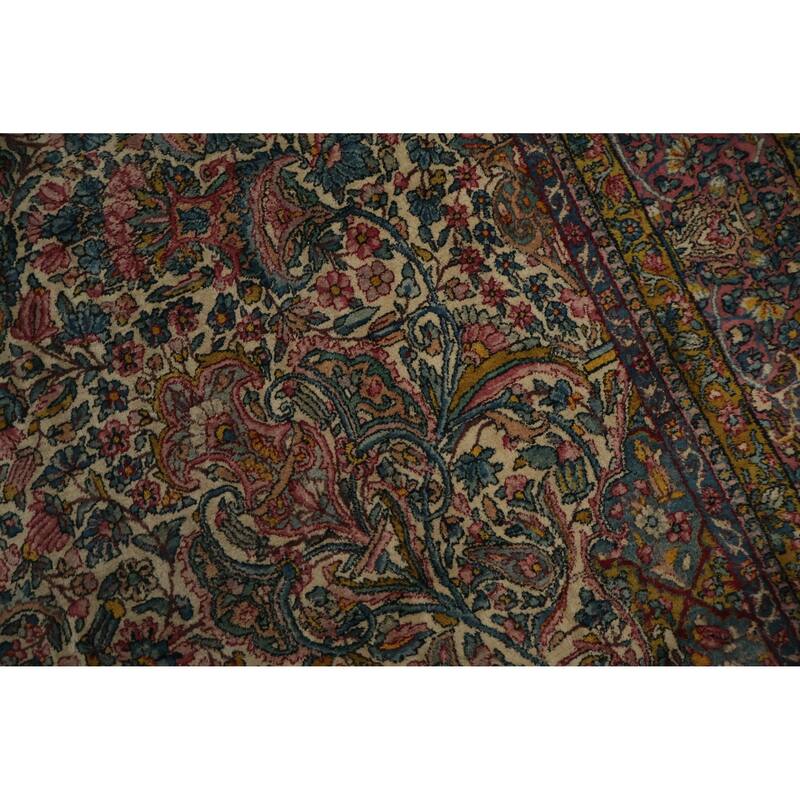 Hand Knotted Oriental 100% Wool Carpet Traditional Floral Beige & Ivories Kerman Area Rug - 15' 2'' X 8' 6''