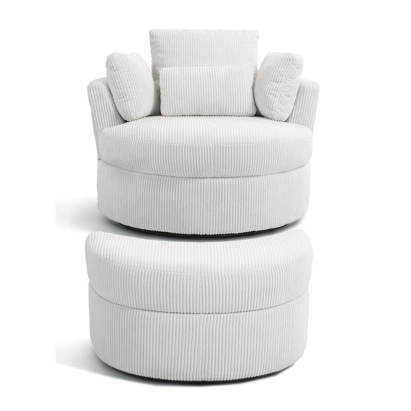 41" W Oversized Accent Barrel Swivel Chair with Moon Storage Ottoman
