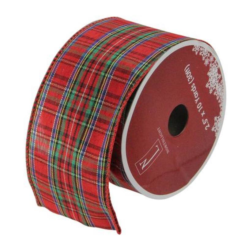 Plaid Wired Craft Christmas Ribbon 2.5" x 10 Yards - 2.5" x 10 - Red and Blue
