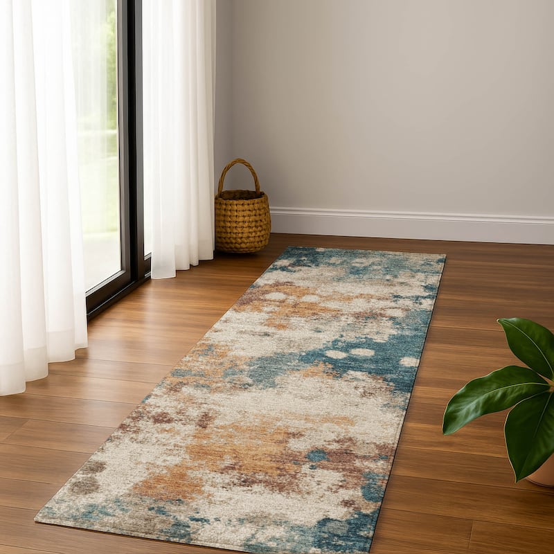 Premium Washable Super Soft Modern Splatter Mayfield Rug - Teal - 2'3" x 7'6"