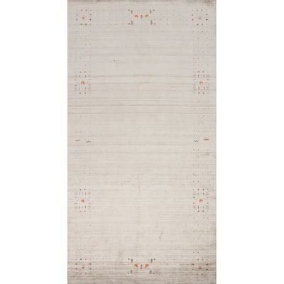 Hand Knotted Oriental Viscose Silk Carpet Tribal Animal Pictorial Beige & Ivories Gabbeh Area Rug - 12' 0'' X 6' 6''