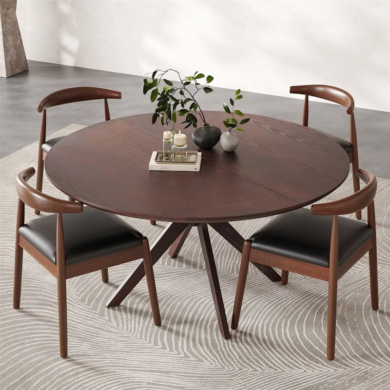 47.2" Solid Wood Round Dining Table for 4-6 People with Intersecting Pedestal Base